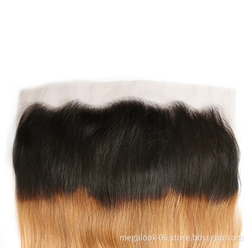 Megalook Hair Discounts 12 Inch Unprocessed Cuticle Aglined Blonde T1b 27 Color 13X6 Straight Human Hair Lace Frontal